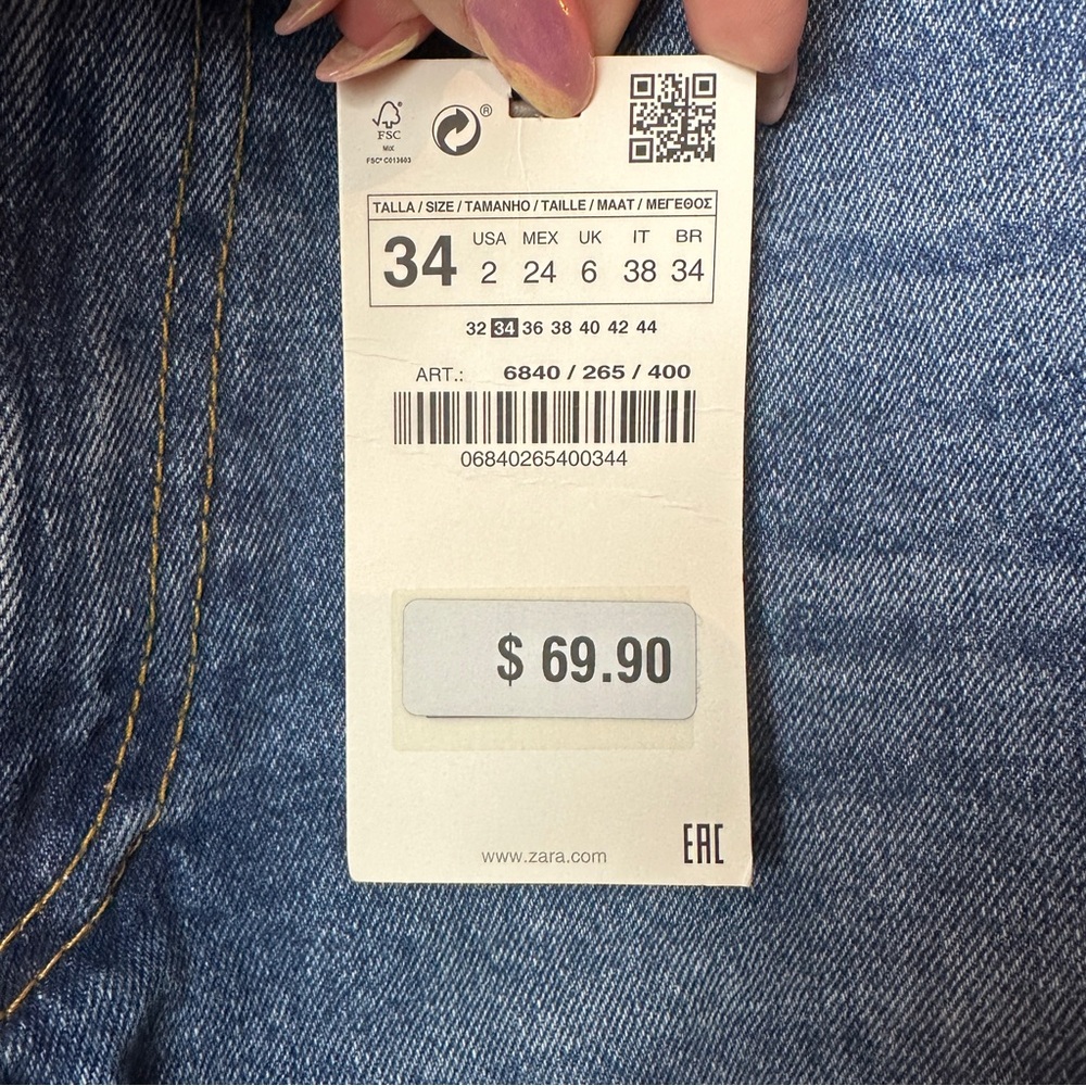 ZARA NWT VINTAGE HIGH RISE STRAIGHT JEANS FUR CUFF HEM ANKLE CROP WOMENS SIZE 2 - Picture 9 of 16